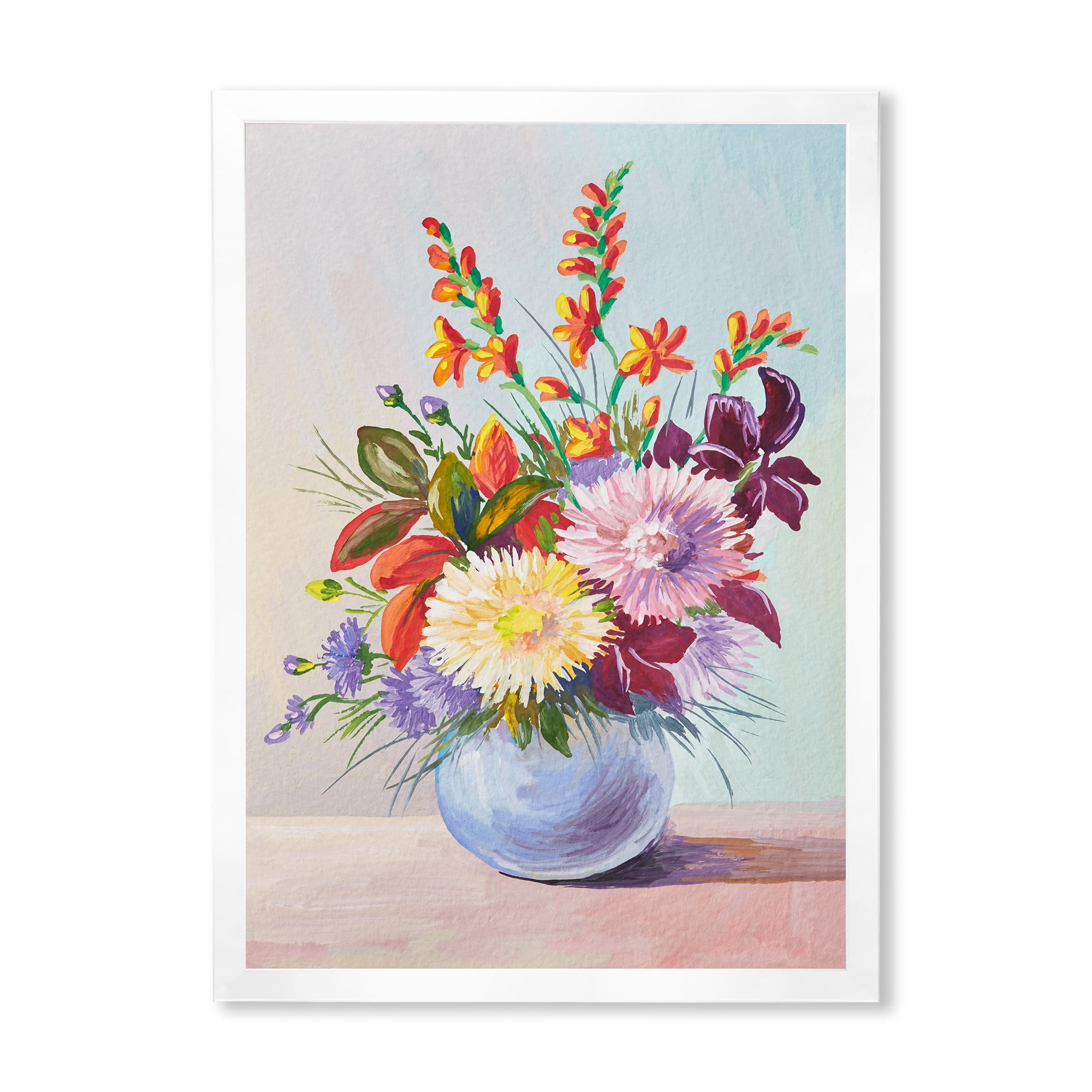 Designart 'Still Life With Asters On Colorful Flowers In Vase' Traditional Framed Art Print