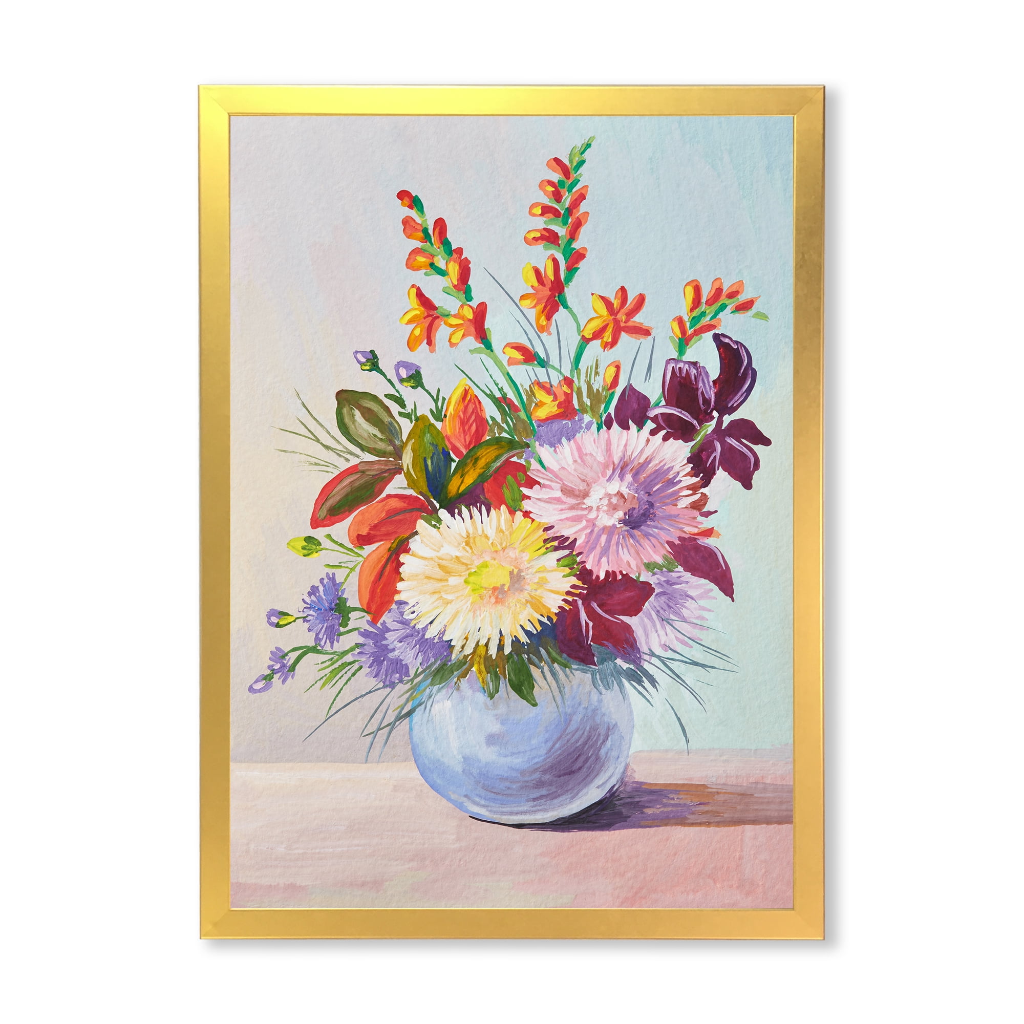 Designart 'Still Life With Asters On Colorful Flowers In Vase' Traditional Framed Art Print