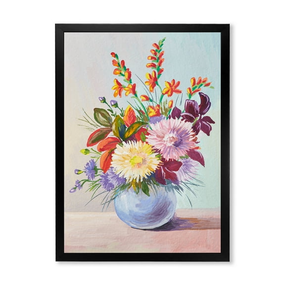 Designart 'Still Life With Asters On Colorful Flowers In Vase' Traditional Framed Art Print