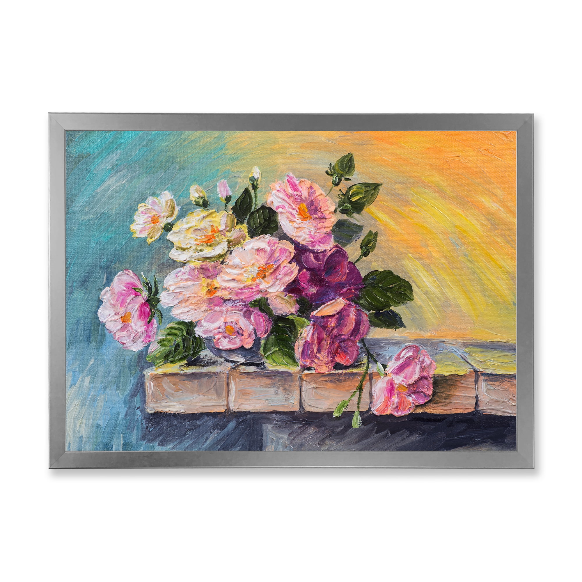 Designart 'Still Life With Bouquet Of Pink Flowers' Traditional Framed Art Print