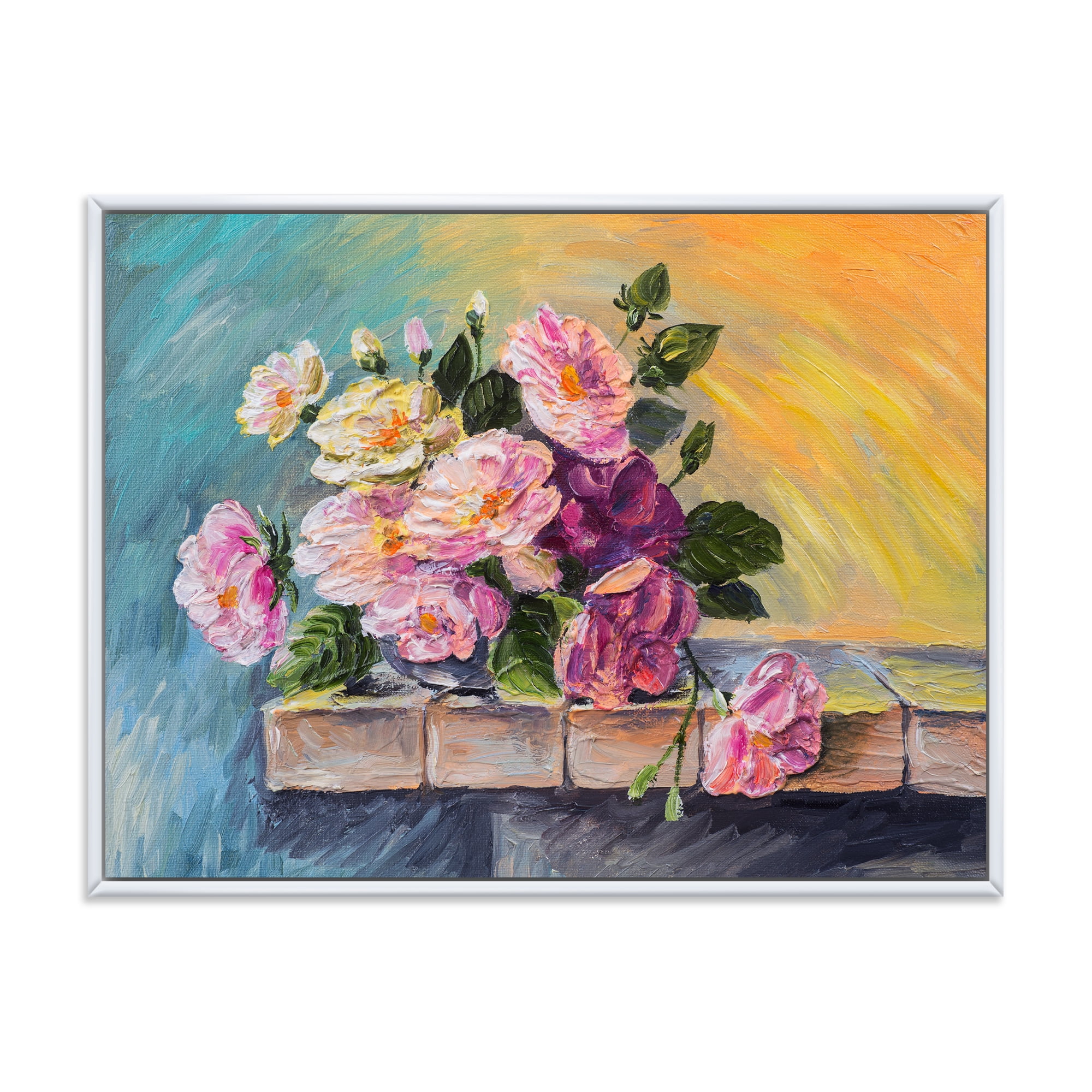 Designart 'Still Life With Bouquet Of Pink Flowers' Traditional Framed Canvas Wall Art Print