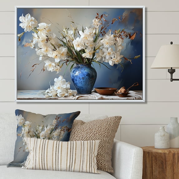 Designart "Still Life With Iris Bouquet In A Vase" Irises Floater Framed Canvas Art Print