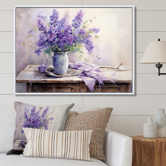 Designart "Still Life With Violet Accents" Violets Floater Framed Canvas Prints