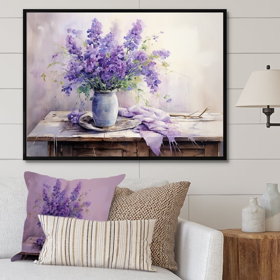 Designart "Still Life With Violet Accents" Violets Floater Framed Canvas Prints