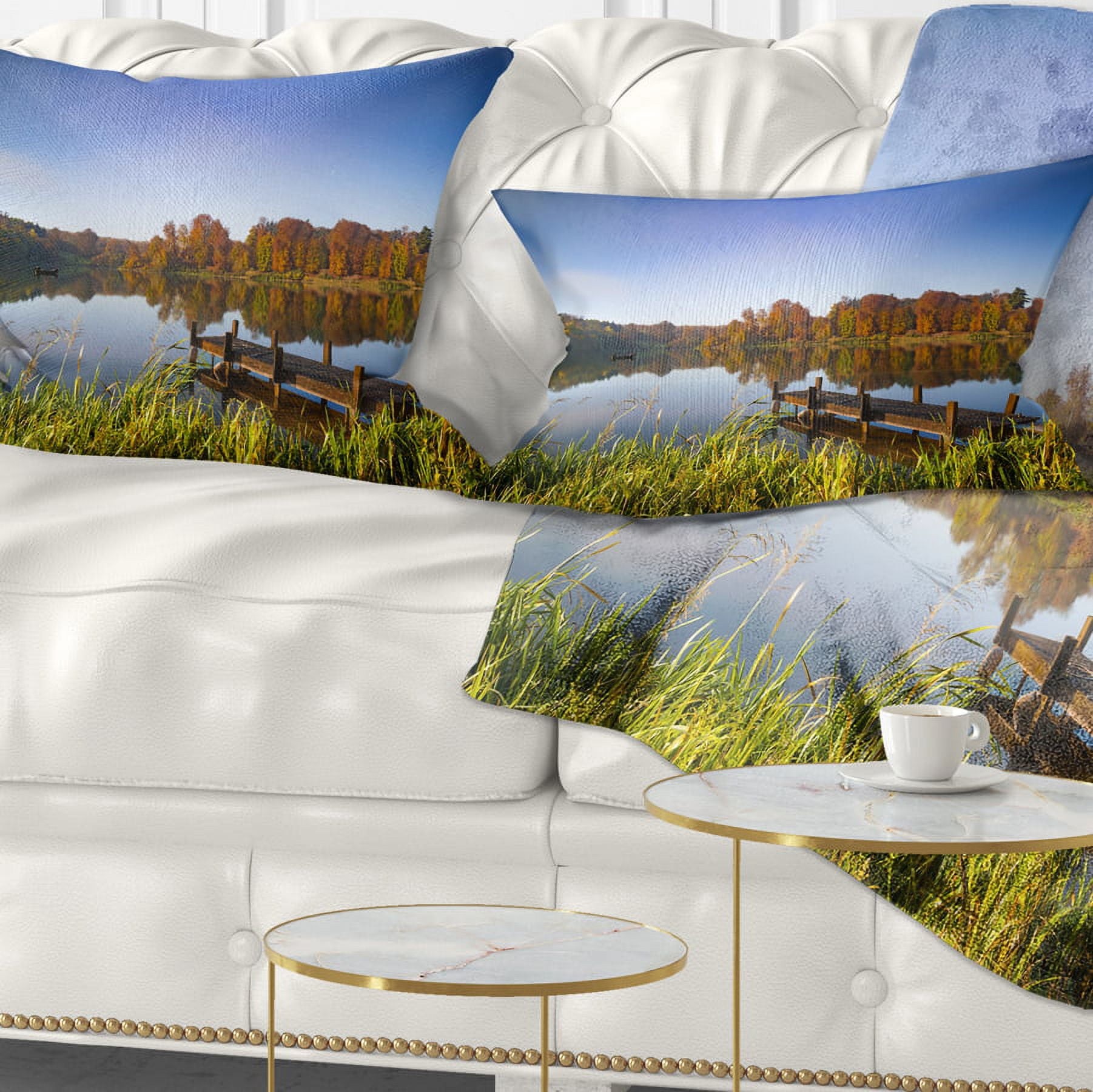 Designart Still Waters of Fall Lake - Landscape Printed Throw Pillow - 12x20