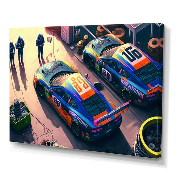 Designart Stock Car Pit Stop I Canvas Wall Art