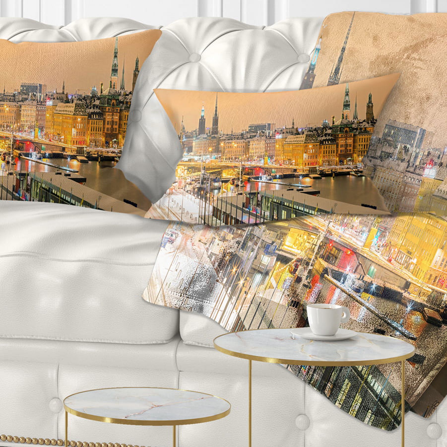 Designart Stockholm Cityscape Panorama - Cityscape Photo Throw Pillow - 12x20