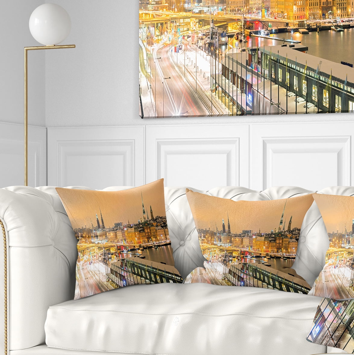 Designart Stockholm Cityscape Panorama - Cityscape Photo Throw Pillow - 16x16