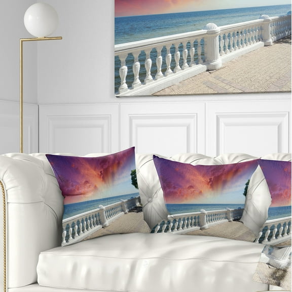 Designart Stone Balcony with Ocean View - Seashore Photo Throw Pillow - 16x16