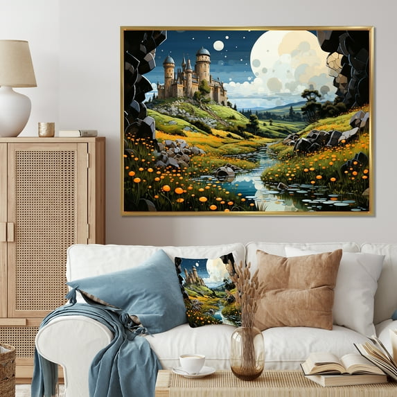Designart "Stone Fortress Castles II" Architecture Floater Framed Canvas Wall Art