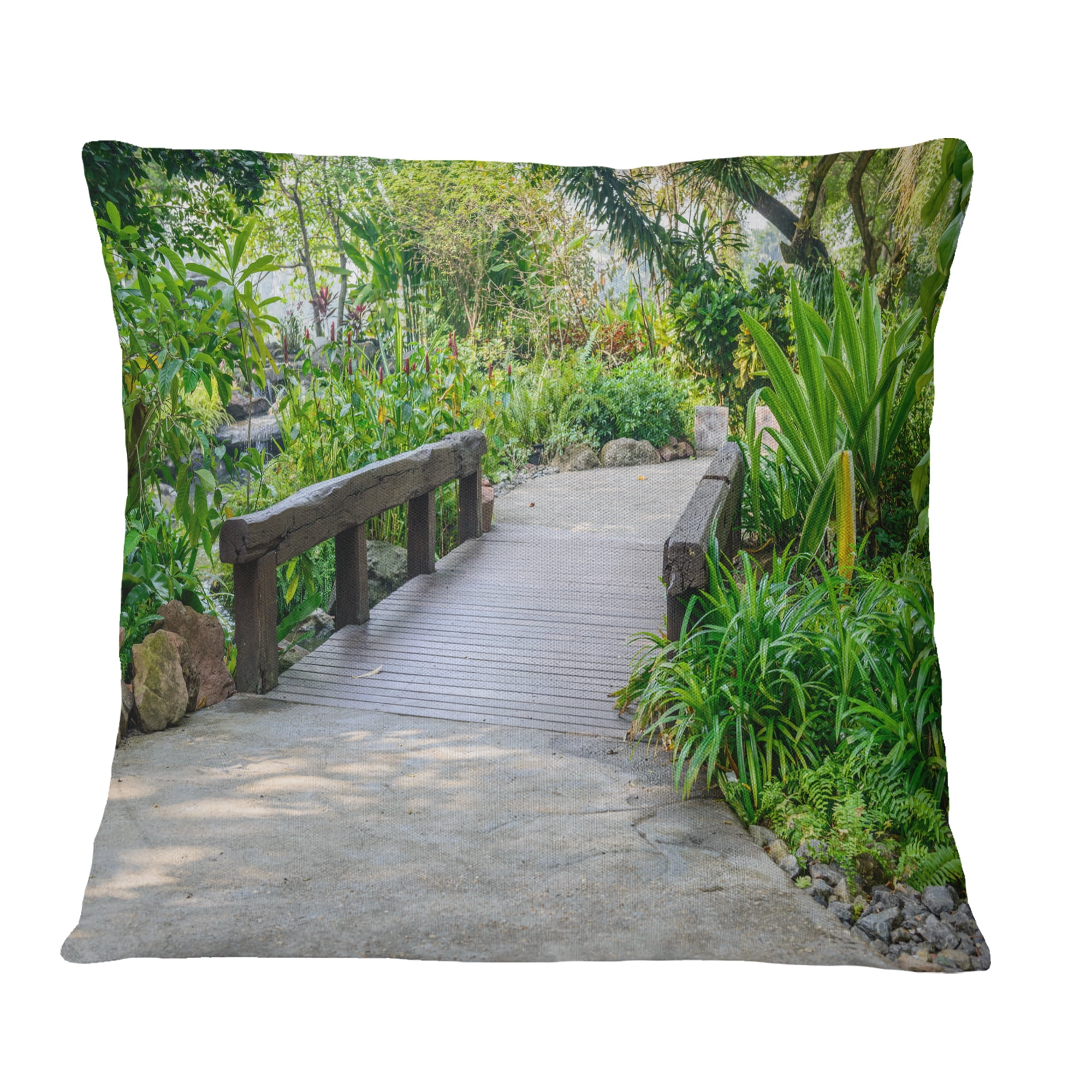 Designart Stone Pathway into Garden - Landscape Printed Throw Pillow - 16x16