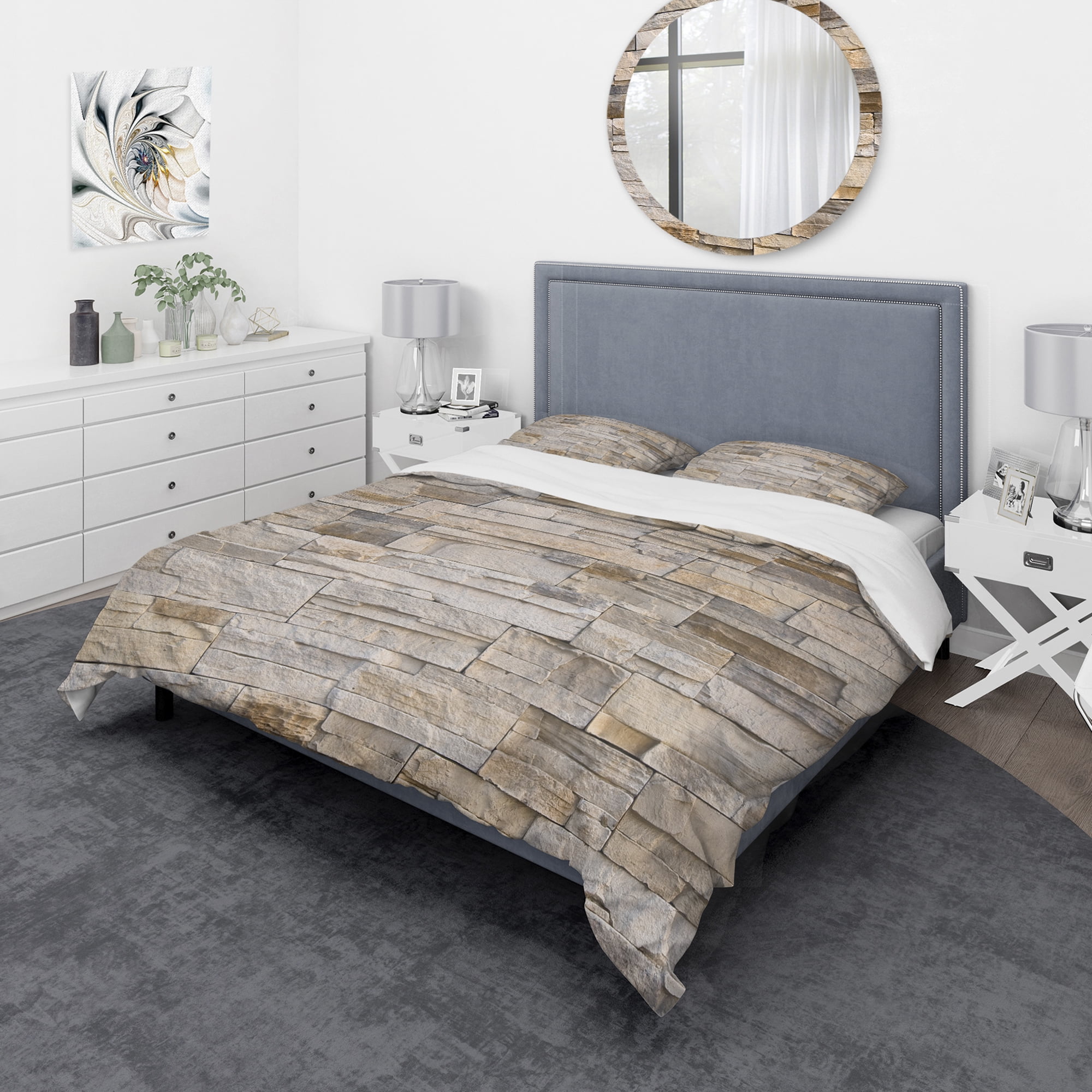 Designart 'Stone Wall with Beige Bricks' Modern & Contemporary Duvet Cover Set