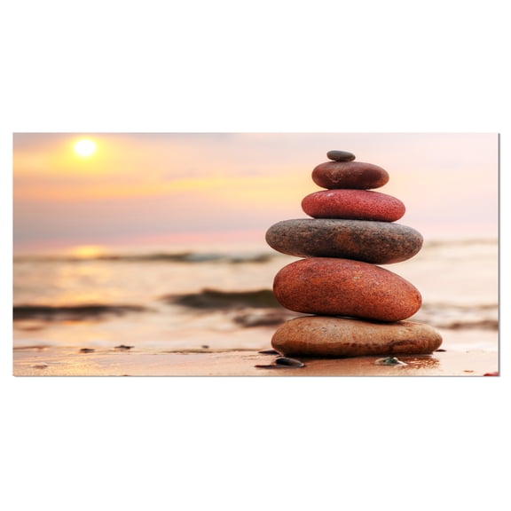 Designart 'Stones Pyramid on Sand Symbolizing Zen ' Landscape Canvas Art Print