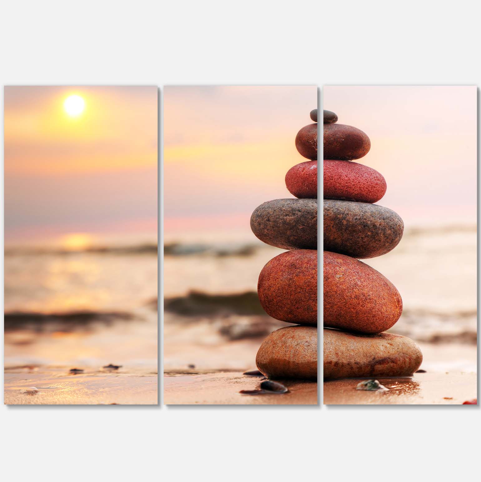 Designart 'Stones Pyramid on Sand Symbolizing Zen ' Landscape Canvas Art Print