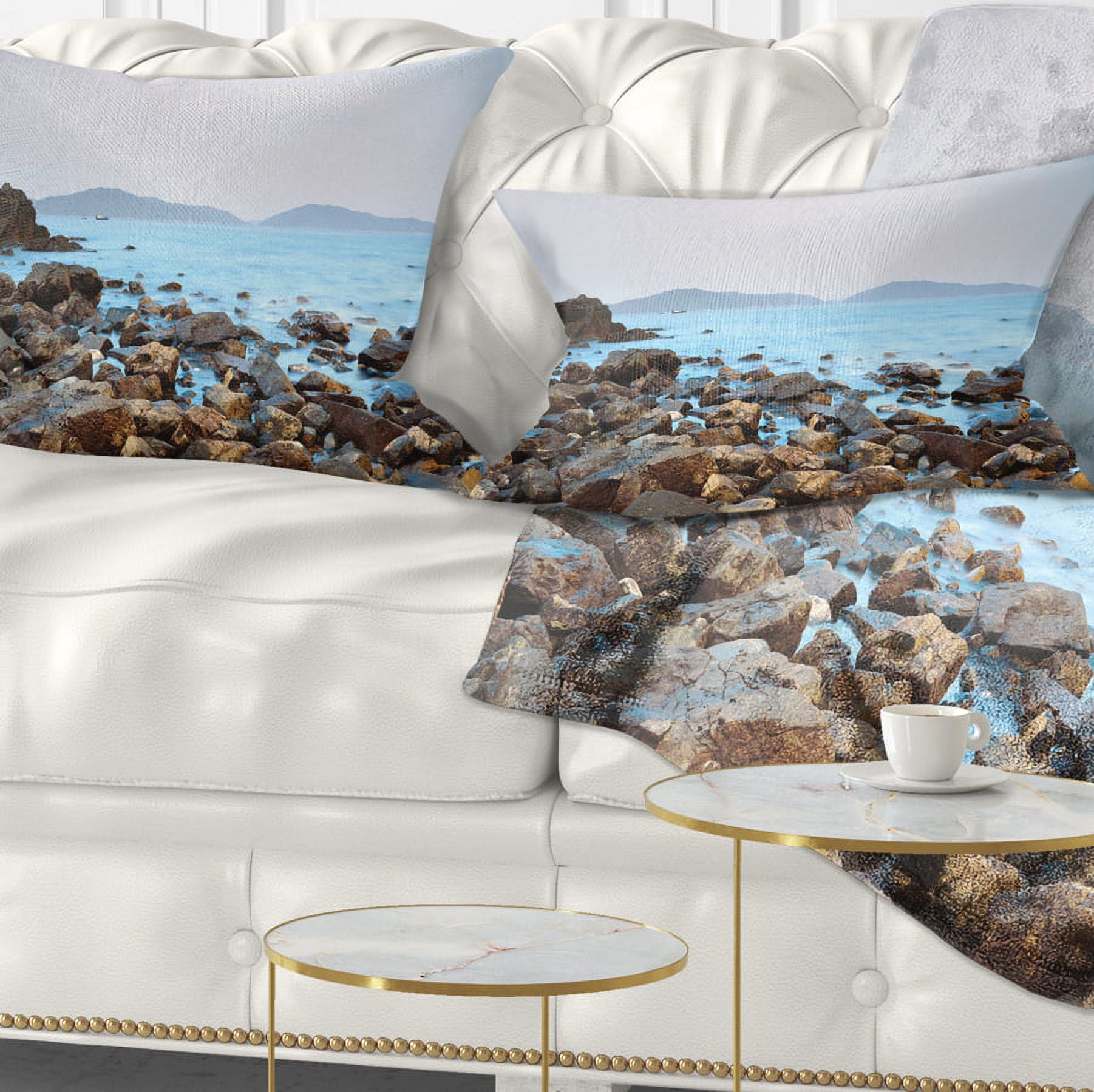 Designart Stones on Shore of Port Shelter HK - Seashore Throw Pillow - 12x20