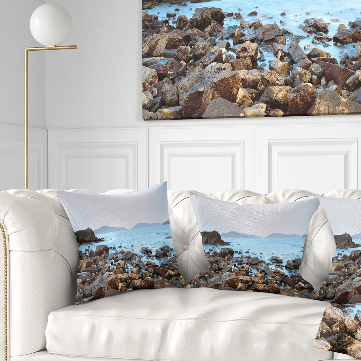 Designart Stones on Shore of Port Shelter HK - Seashore Throw Pillow - 18x18