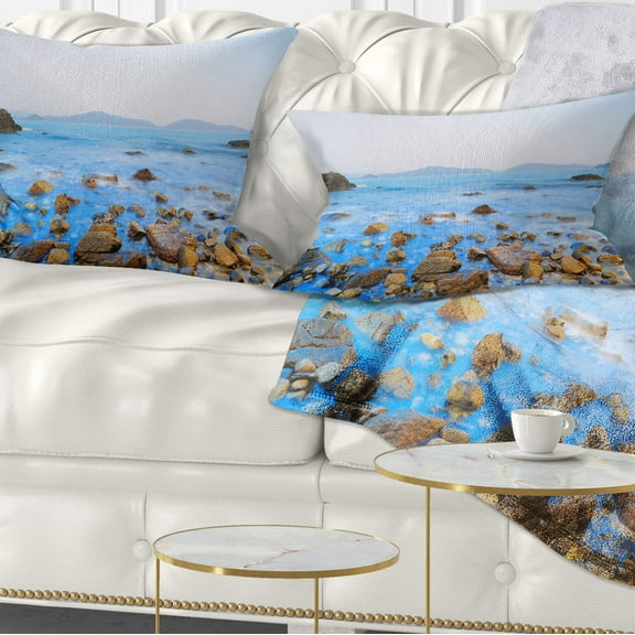 Designart Stony Port Shelter Beach Hong Kong - Seashore Throw Pillow - 12x20