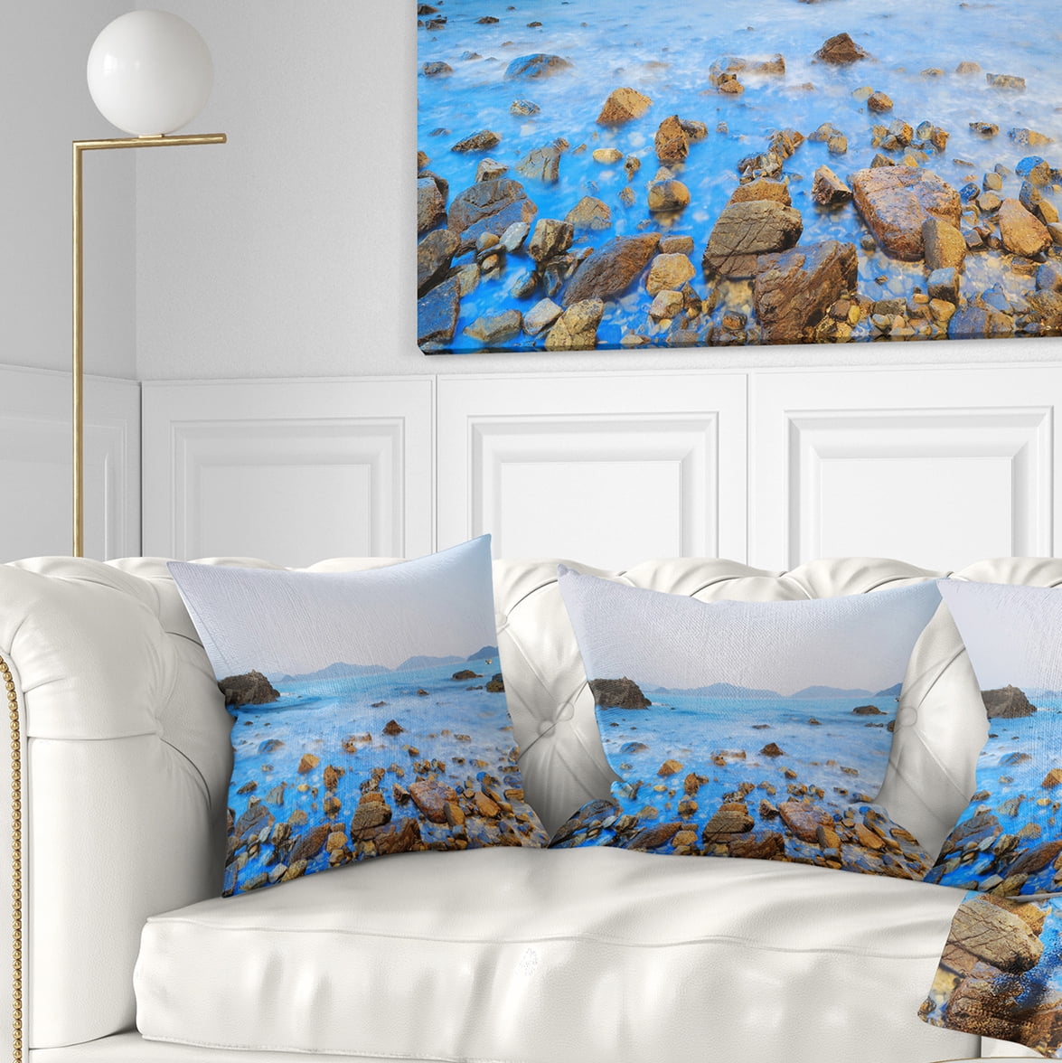 Designart Stony Port Shelter Beach Hong Kong - Seashore Throw Pillow - 16x16