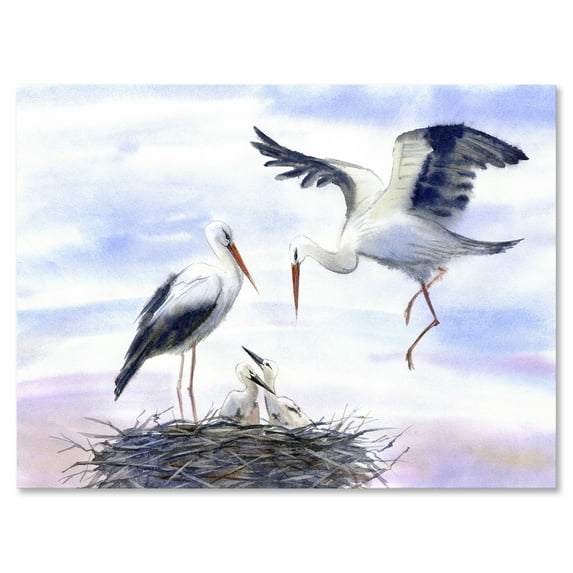 Designart ' Storks With Babies In The Nest ' Farmhouse Canvas Wall Art Print