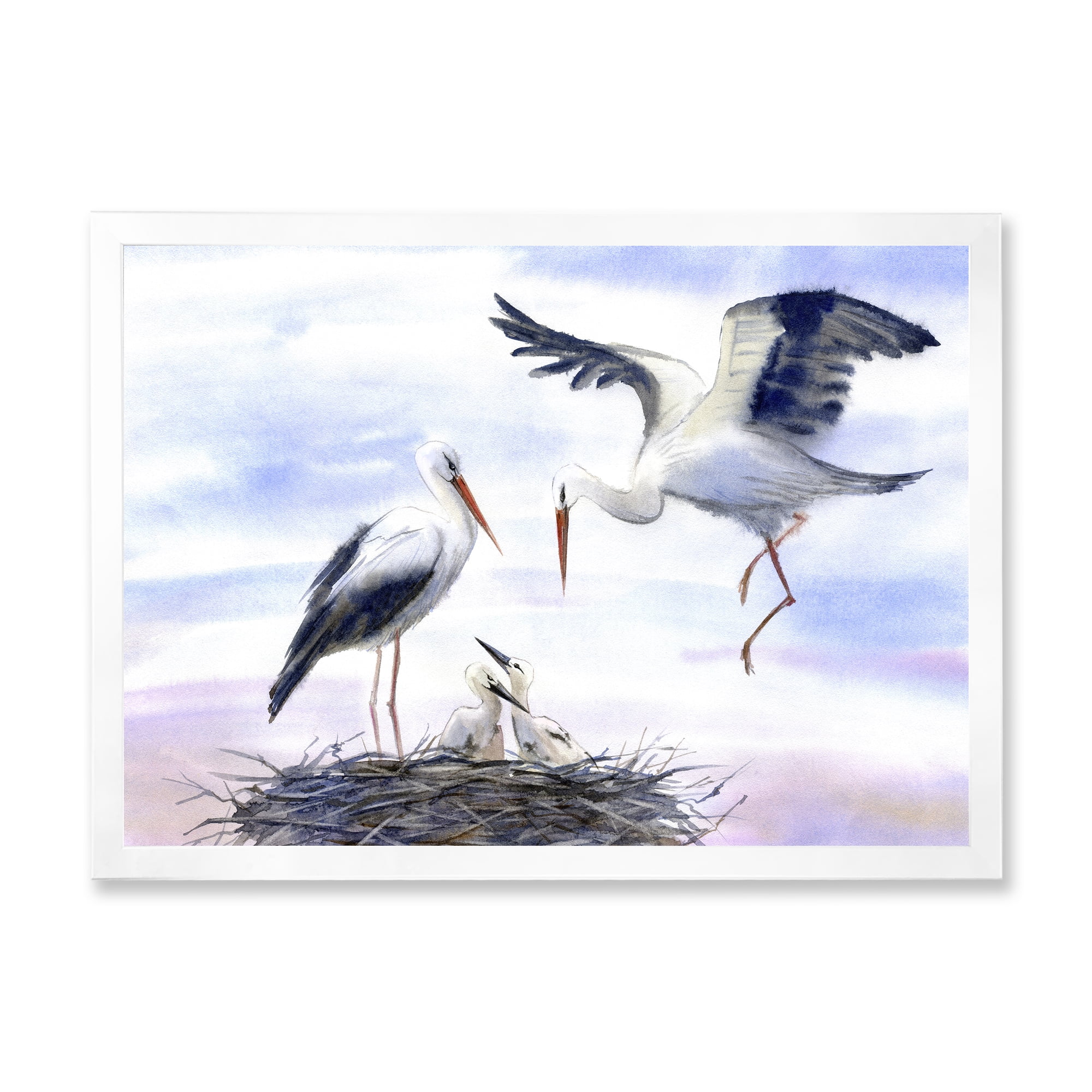 Designart 'Storks With Babies In The Nest' Farmhouse Framed Art Print