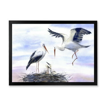 Designart 'Storks With Babies In The Nest' Farmhouse Framed Art Print