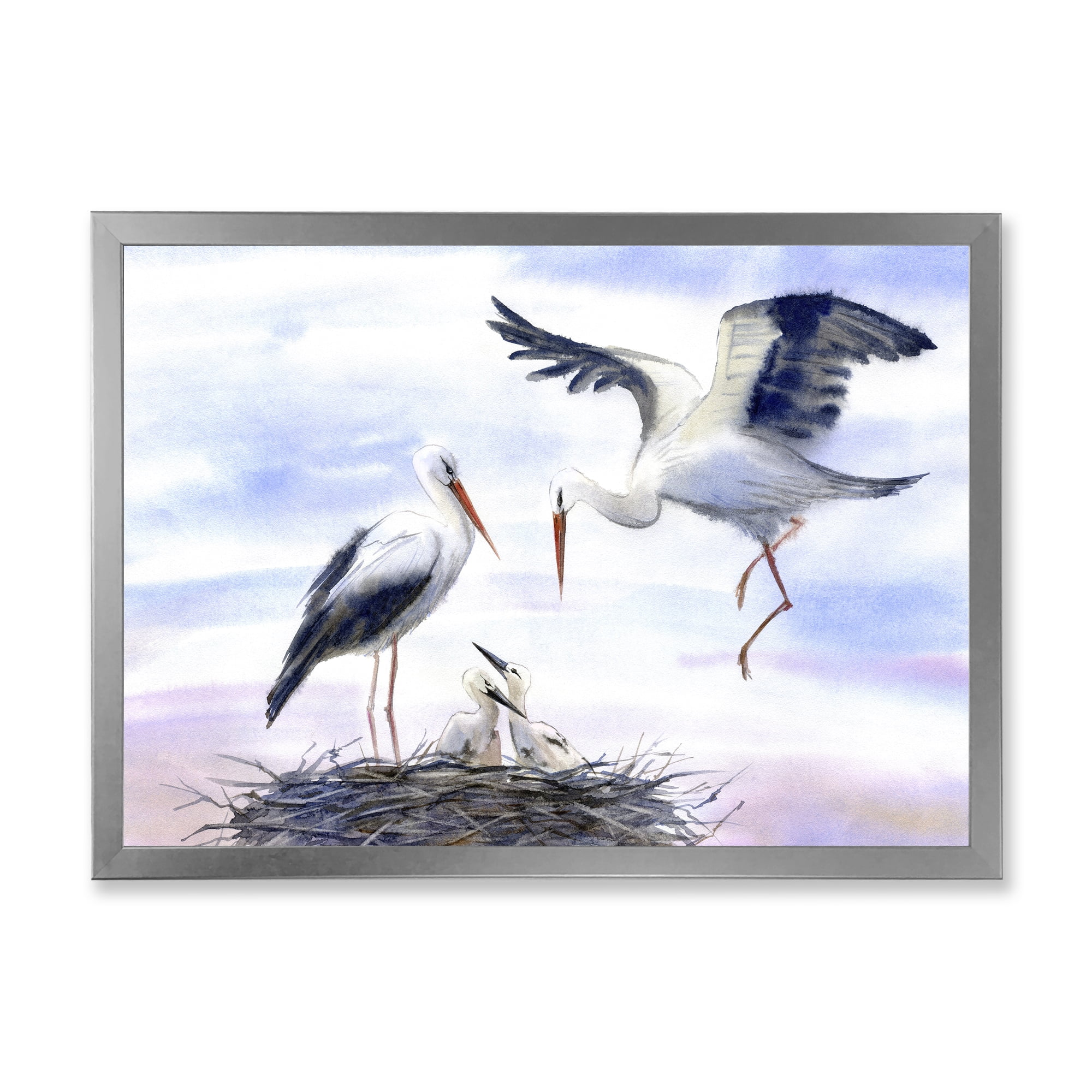 Designart 'Storks With Babies In The Nest' Farmhouse Framed Art Print