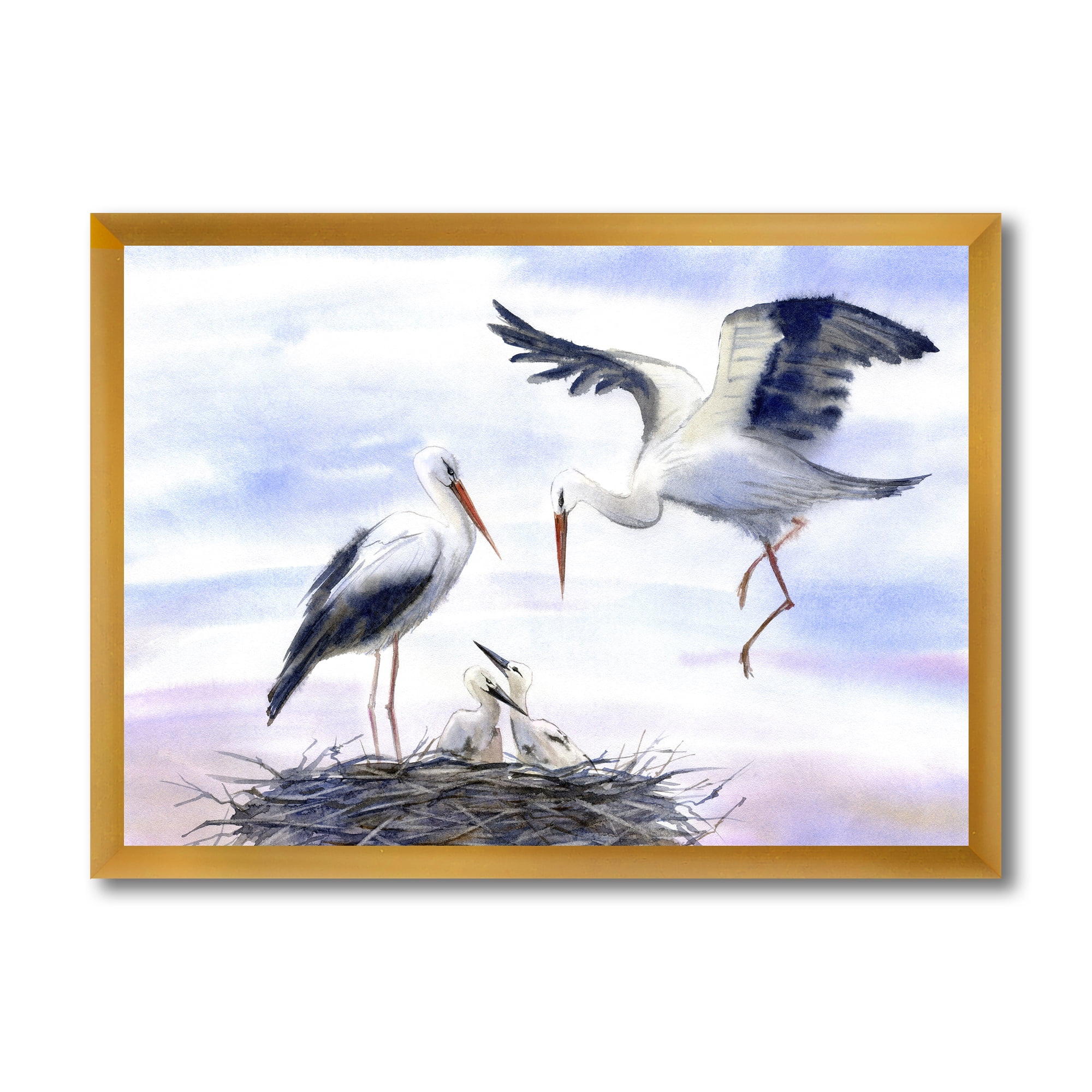 Designart 'Storks With Babies In The Nest' Farmhouse Framed Art Print