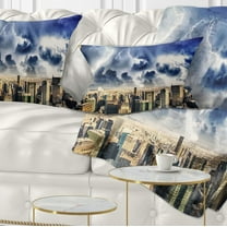 Designart Storm Above Manhattan Skyscrapers - Cityscape Photo Throw Pillow - 12x20