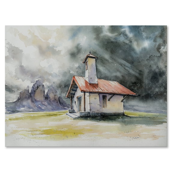 Designart ' Storm On A Rustic House On Mountain Top ' Country Canvas Wall Art Print