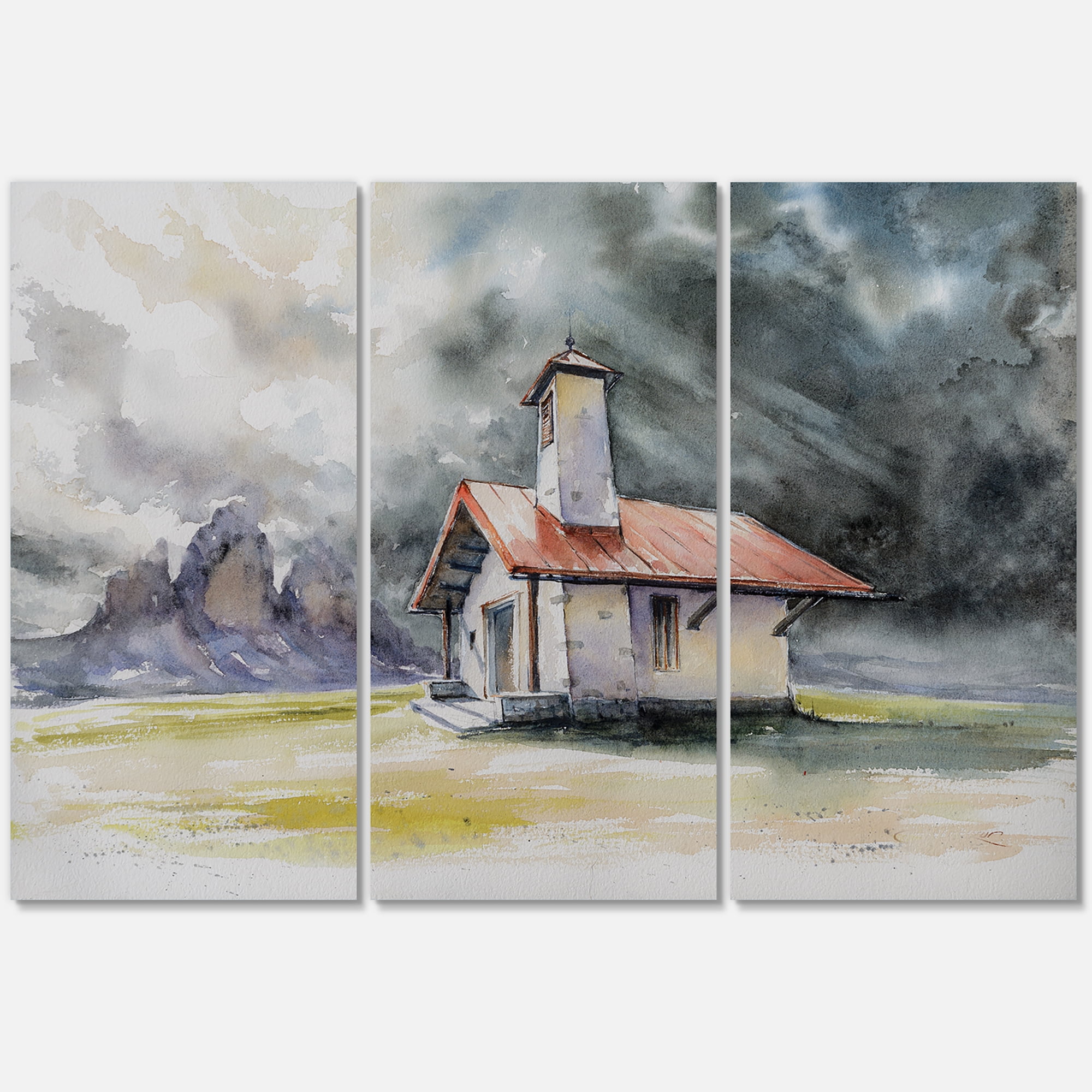 Designart ' Storm On A Rustic House On Mountain Top ' Country Canvas Wall Art Print