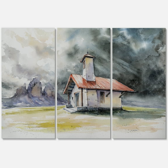 Designart ' Storm On A Rustic House On Mountain Top ' Country Canvas Wall Art Print