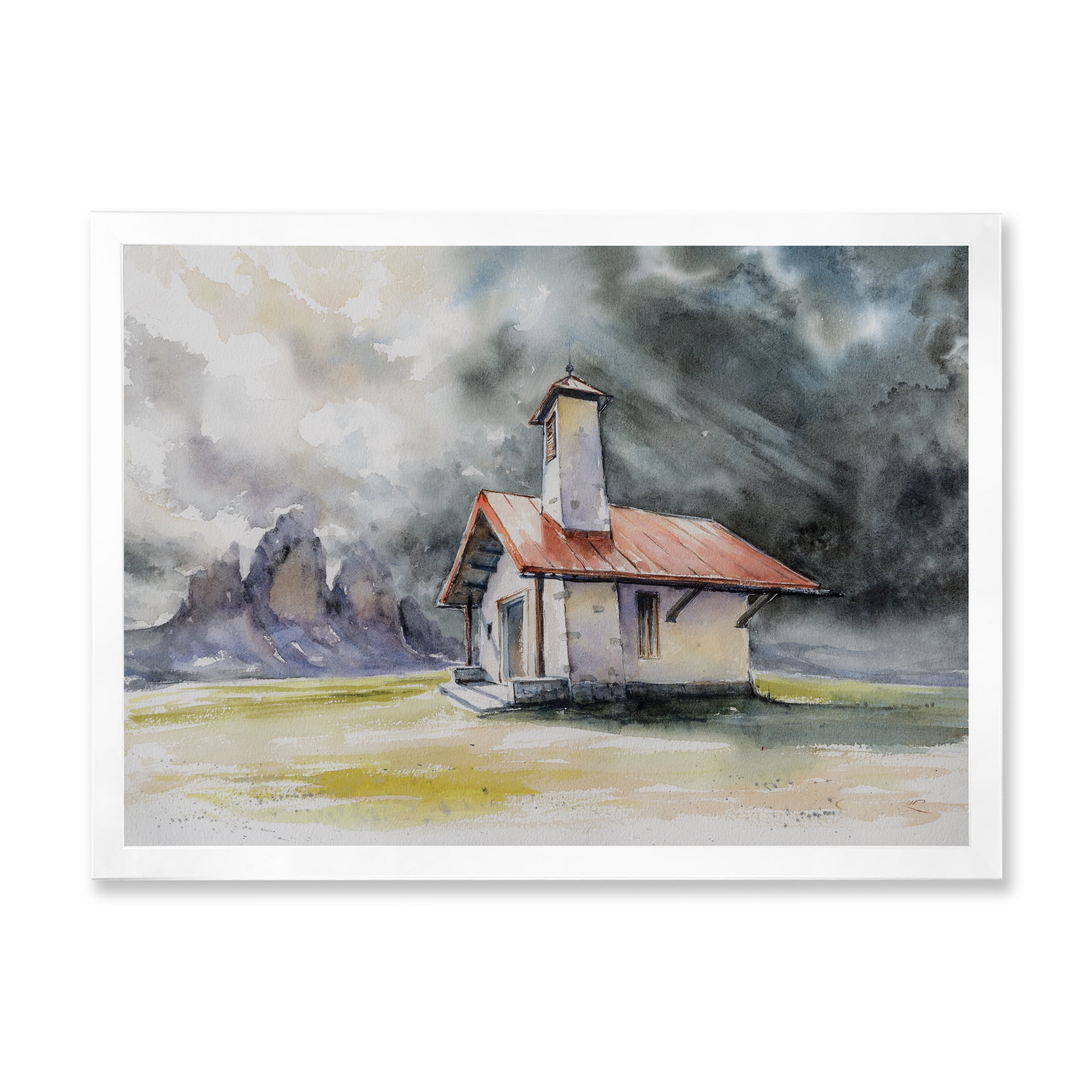 Designart 'Storm On A Rustic House On Mountain Top ' Country Framed Art Print