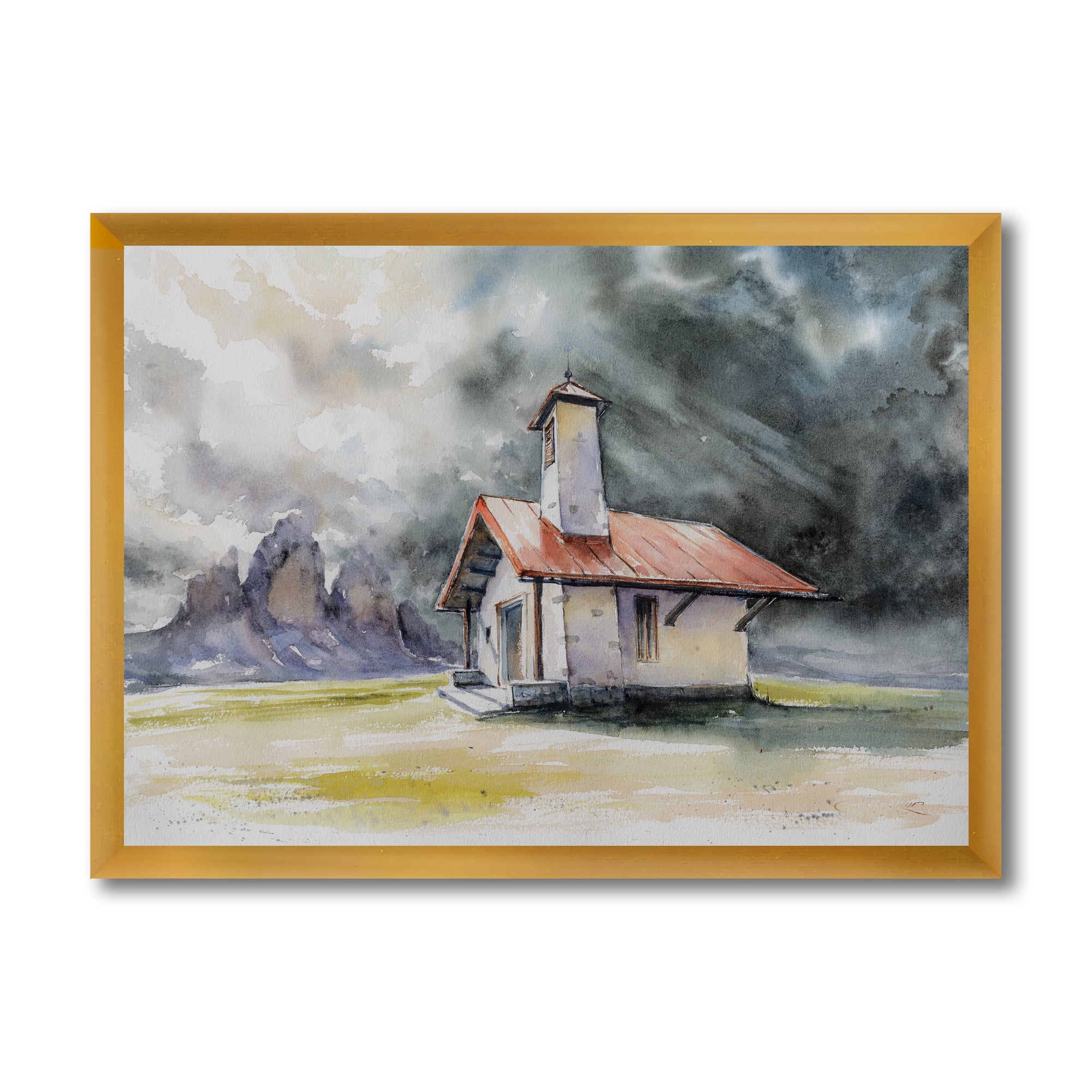 Designart 'Storm On A Rustic House On Mountain Top ' Country Framed Art Print