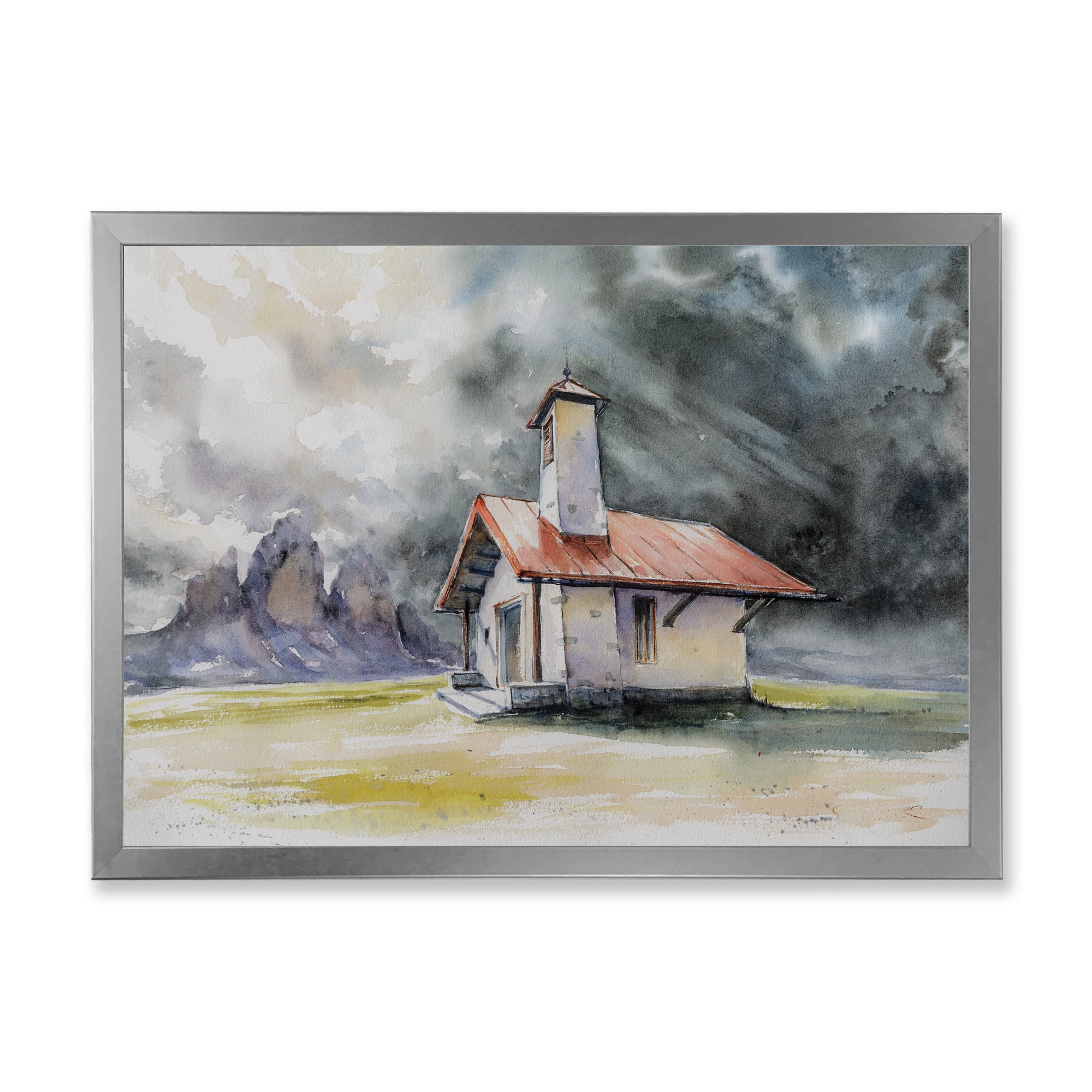 Designart 'Storm On A Rustic House On Mountain Top ' Country Framed Art Print