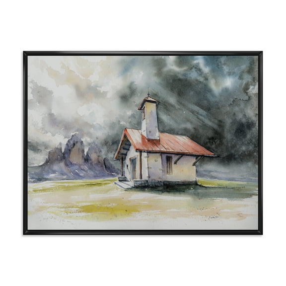 Designart 'Storm On A Rustic House On Mountain Top ' Country Framed Canvas Wall Art Print