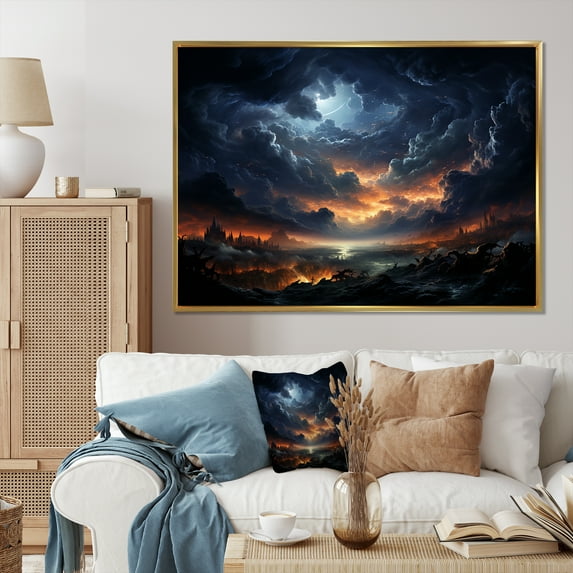 Designart "Storm Tempest Euphony I" Landscapes Floater Framed Canvas Art Print