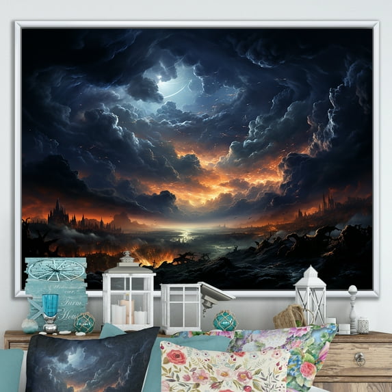 Designart "Storm Tempest Euphony I" Landscapes Floater Framed Canvas Art Print
