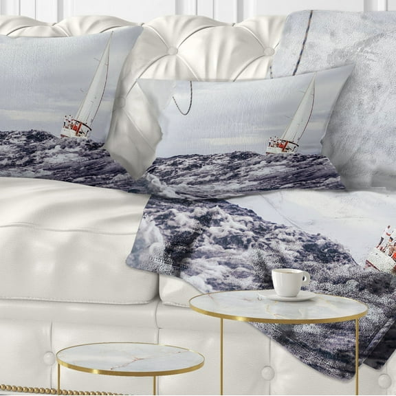 Designart Storm While Sailing - Seascape Throw Pillow - 12x20