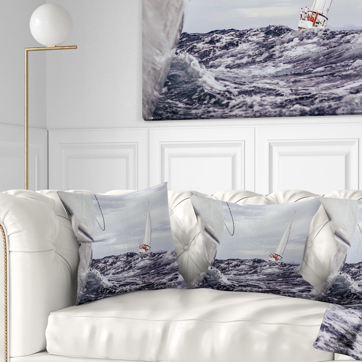 Designart Storm While Sailing - Seascape Throw Pillow - 16x16