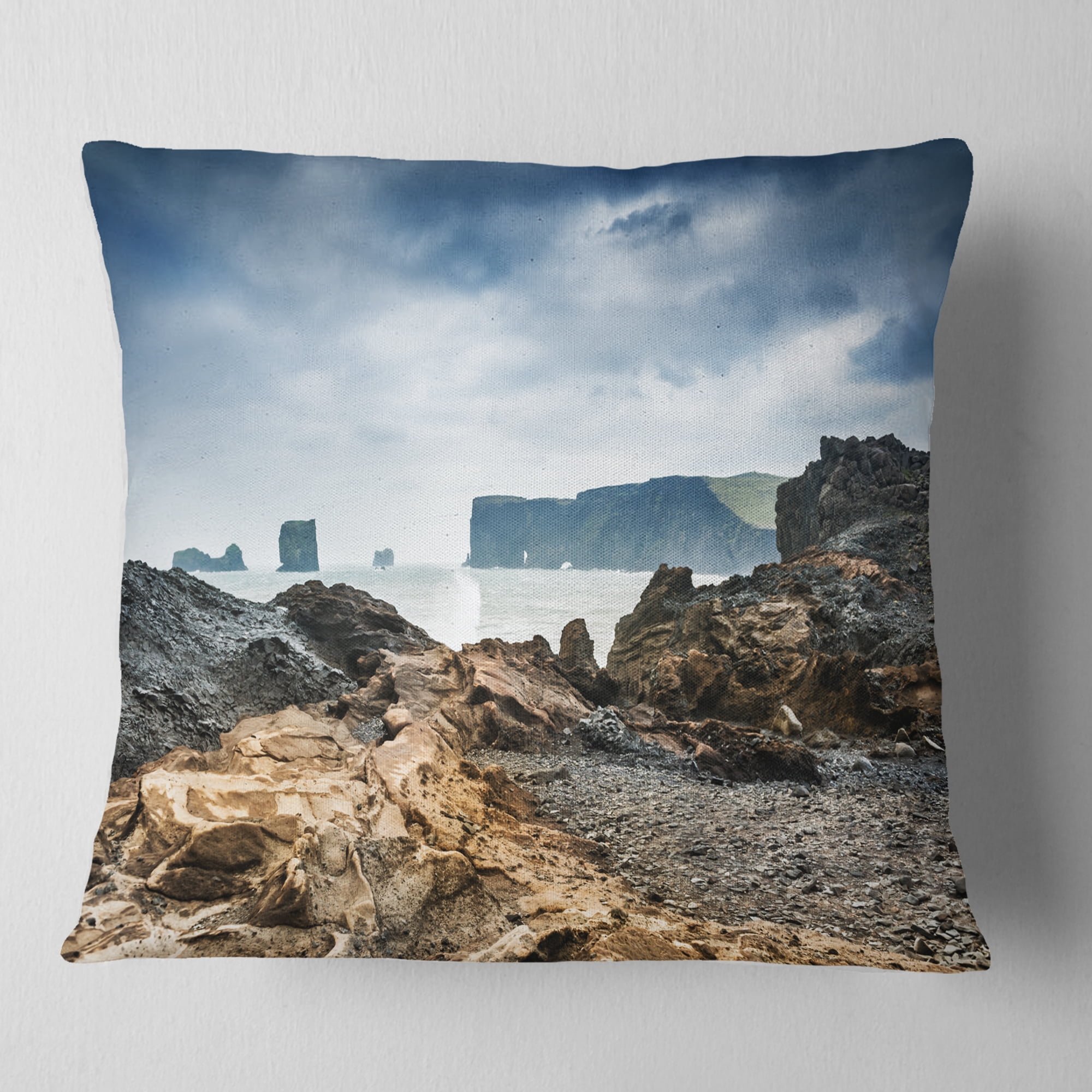 Designart Storm in Rocky Coast of Atlantic - Landscape Printed Throw Pillow - 16x16