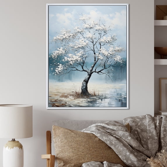 Designart "Stormy Blue Maple Shades" Tree Maple Floater Framed Canvas Art Print