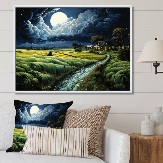 Designart "Stormy Encounter Green Pastoral" Landscapes Floater Framed Canvas Art Print