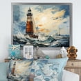 thumbnail image 1 of Designart "Stormy Sea at the Lighthouse II" Architecture Framed Wall Art Decor - Coastal Red Lighthouses Entryway Framed Wall Art Print, 1 of 6
