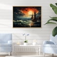 thumbnail image 1 of Designart "Stormy Sea at the Lighthouse IV" Architecture Framed Wall Art - Coastal Red Lighthouses Hallway Framed Wall Art Decor, 1 of 6