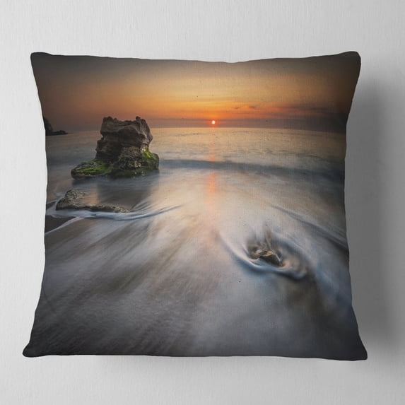 Designart Stormy Sea with Rushing White Waves - Beach Photo Throw Pillow - 18x18