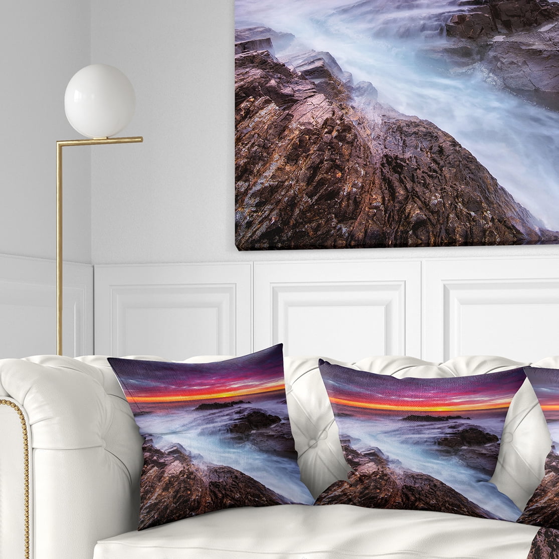 Designart Stormy Seashore with Colorful Sky - Beach Photo Throw Pillow - 18x18