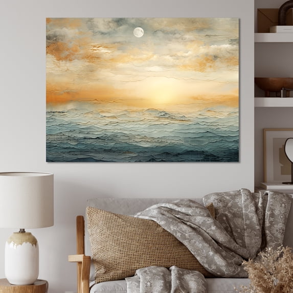 Designart "Stormy Shoreline Minimalism" Sunrisesunset Canvas Prints