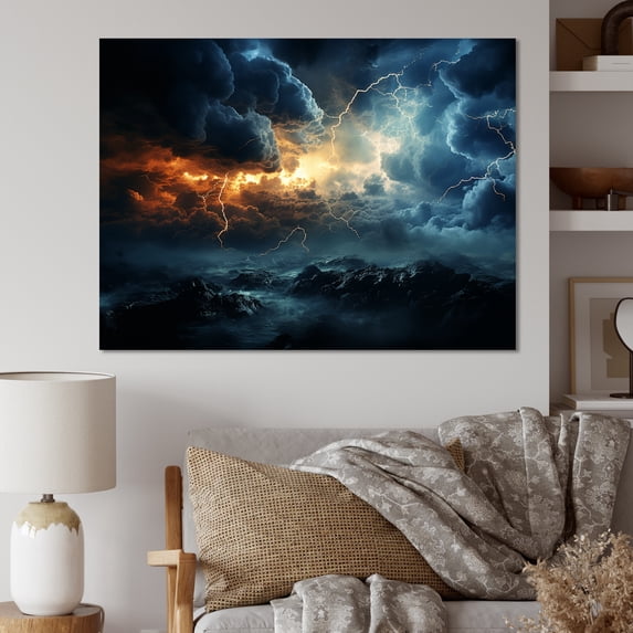 Designart "Stormy Skies Illuminated by Lightning" Landscapes Wall Decor