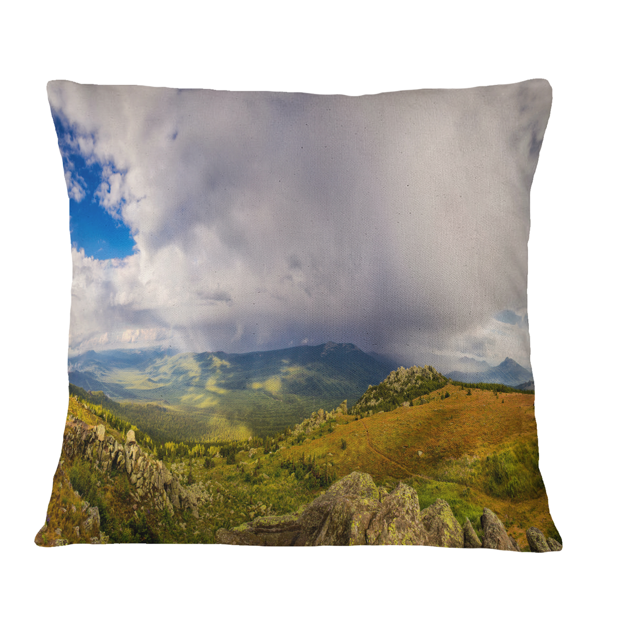 Designart Stormy Sky with Clouds Panorama - Landscape Printed Throw Pillow - 16x16