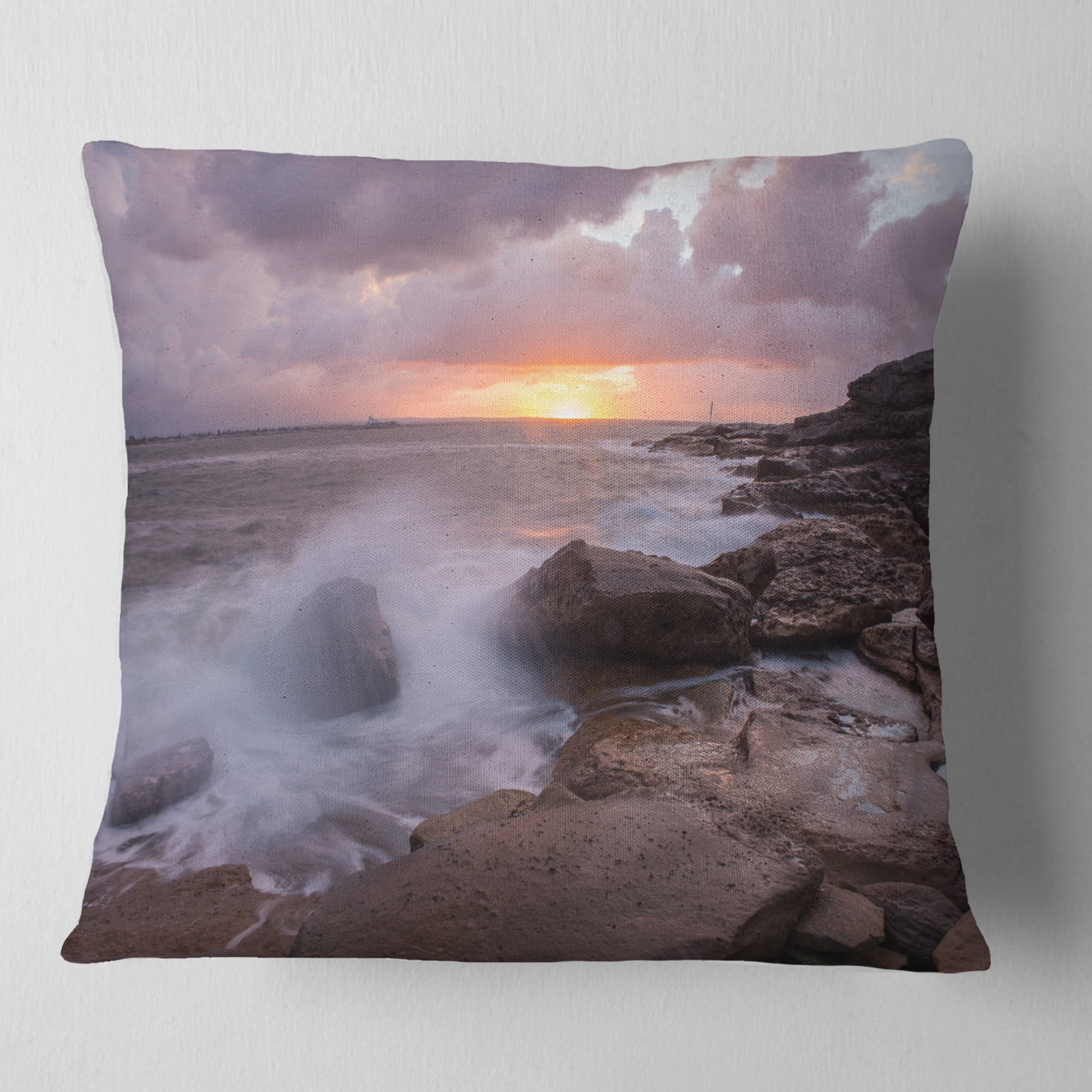 Designart Stormy Waves in Beautiful Australia Beach - Seashore Throw Pillow - 16x16